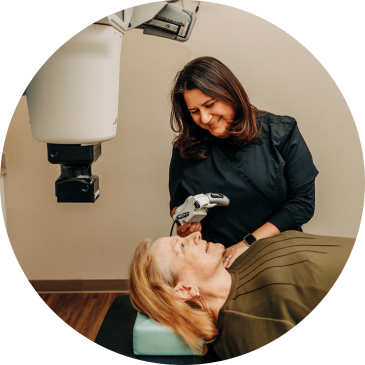 Soraya, R.T.(T), administers EBT treatment on patient using the Mobetron machine by IntraOp at RadiaCure Skin Cancer Treatment Center